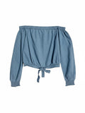 Universal Thread Blue Cotton Off-the-Shoulder Tie-Front Cropped Blouse