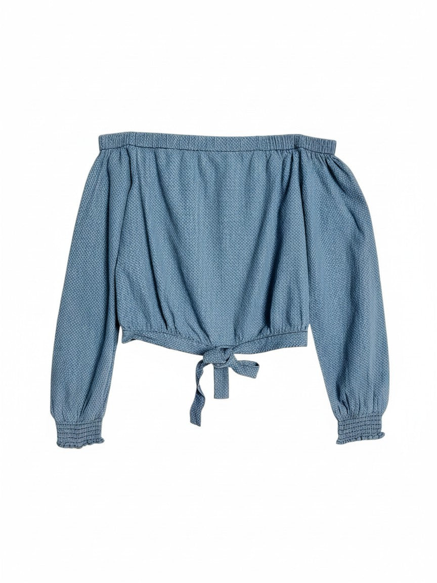 Universal Thread Blue Cotton Off-the-Shoulder Tie-Front Cropped Blouse