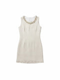 White Beaded Sleeveless Dress