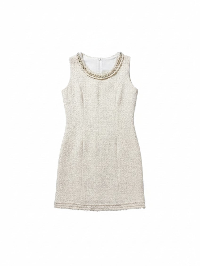 White Beaded Sleeveless Dress