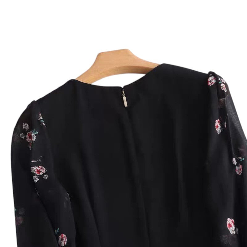 Black Floral Sleeve Dress