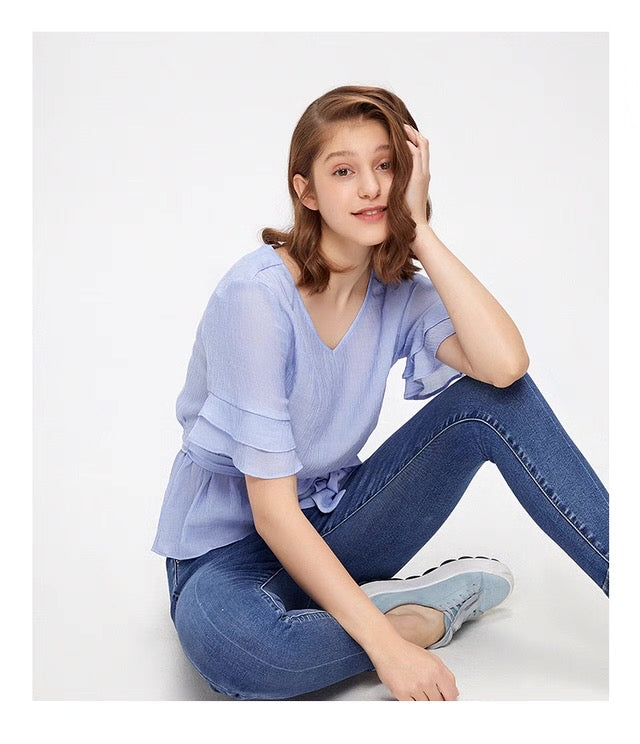 Cache Cache Ruffled Sleeve Top