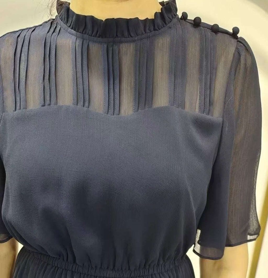 Navy Blue Chiffon Dress