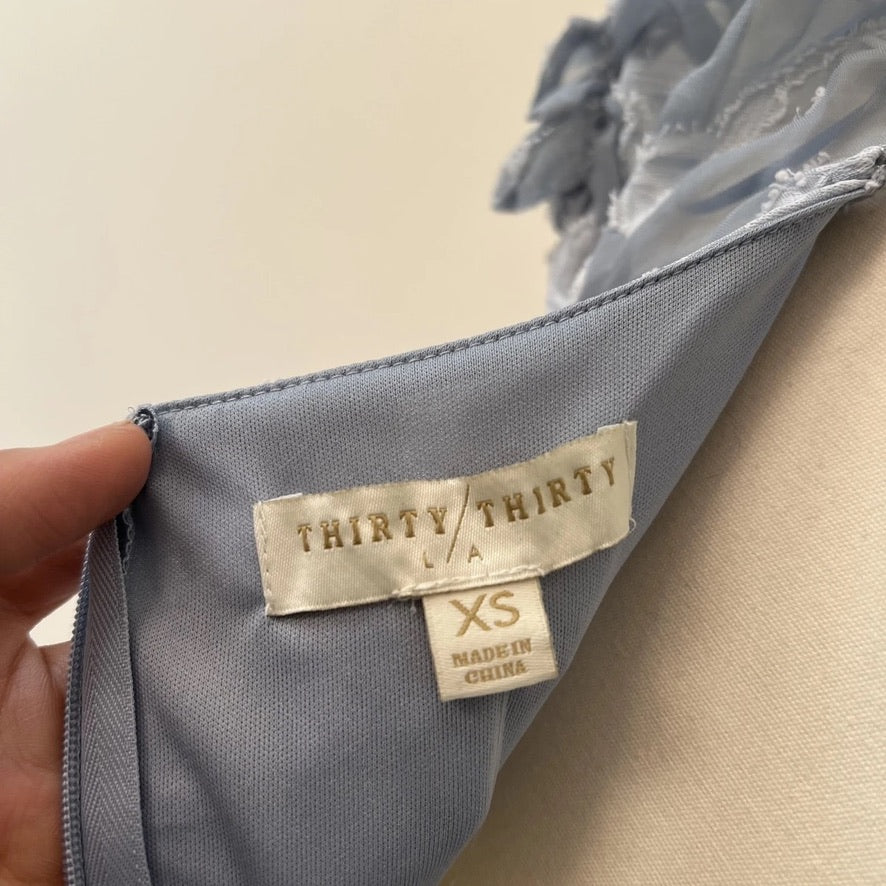 Thirty Thirty Chiffon Grey Blue Floral Dress