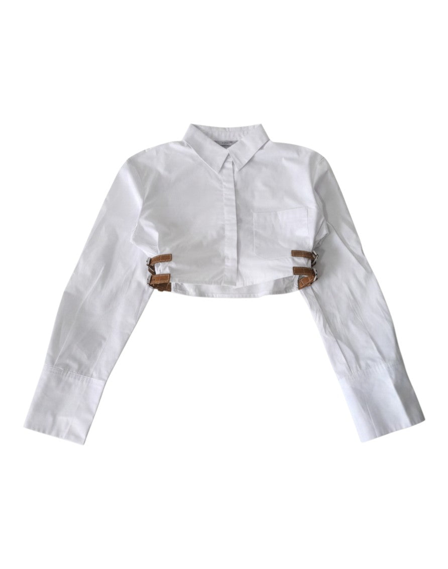 Belt Detail White Crop Shirt