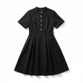 Buttoned Short Sleeve Pleated Dress
