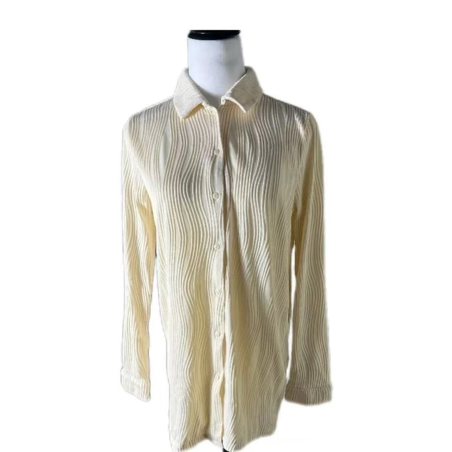 R&B Cream Wavy Pattern Long Sleeve Shirt