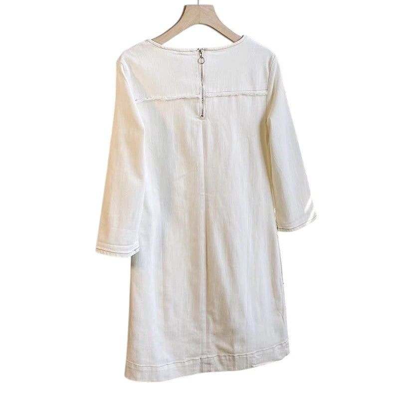 Stradivarious White Denim Pocket Dress