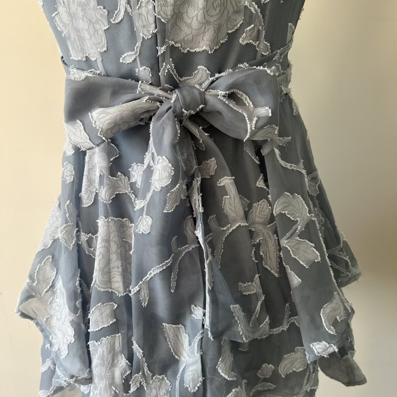 Thirty Thirty Chiffon Grey Blue Floral Dress