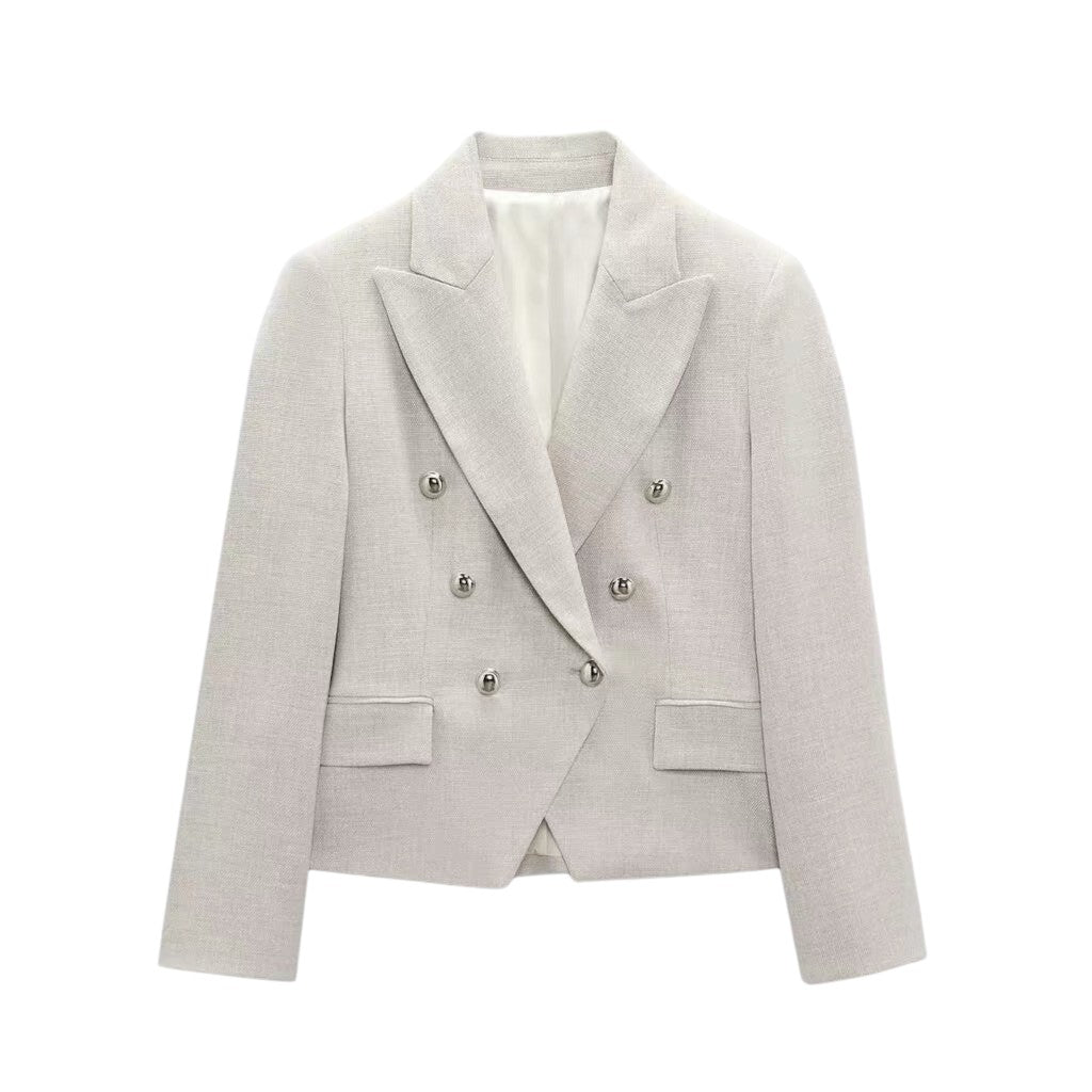 Linen-Blend Cropped Double-breasted Blazer
