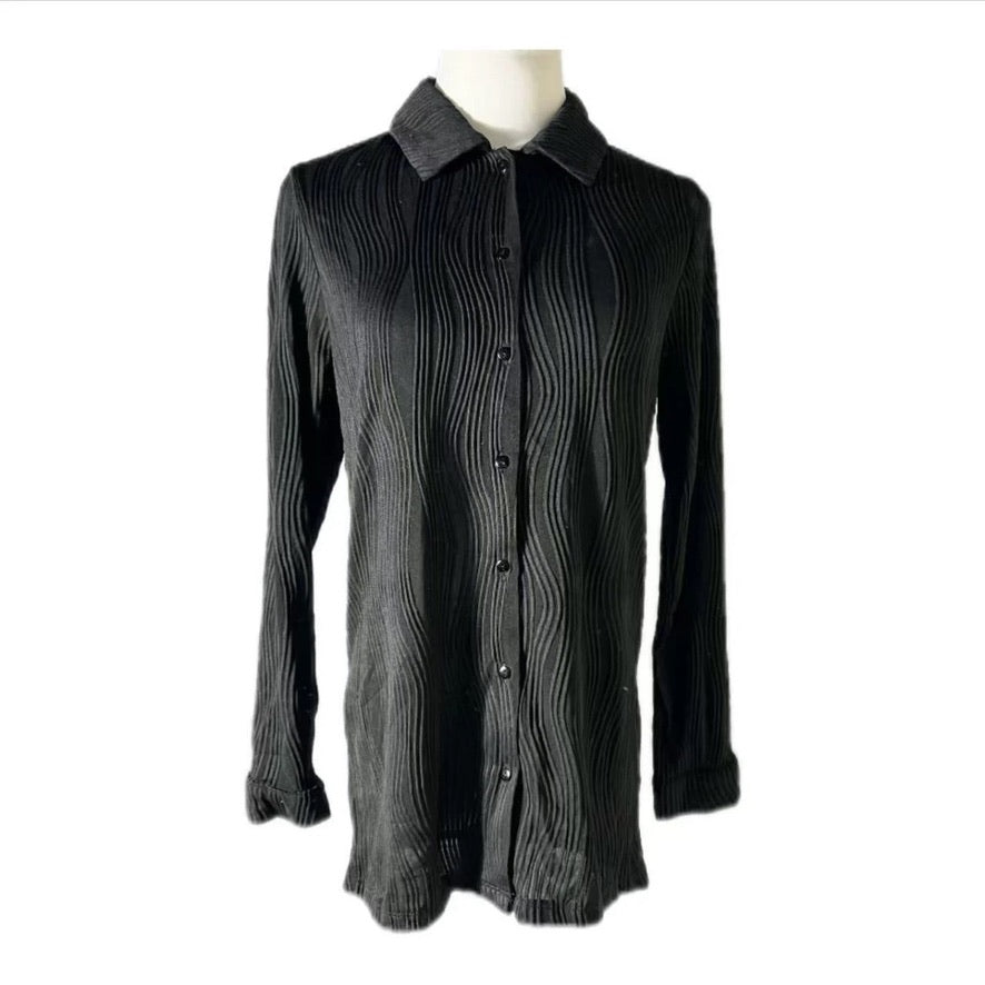 R&B Black Wavy Pattern Long Sleeve Shirt