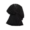 Maje Black Wrap Laser Cut Metallic Georgette Mini Dress