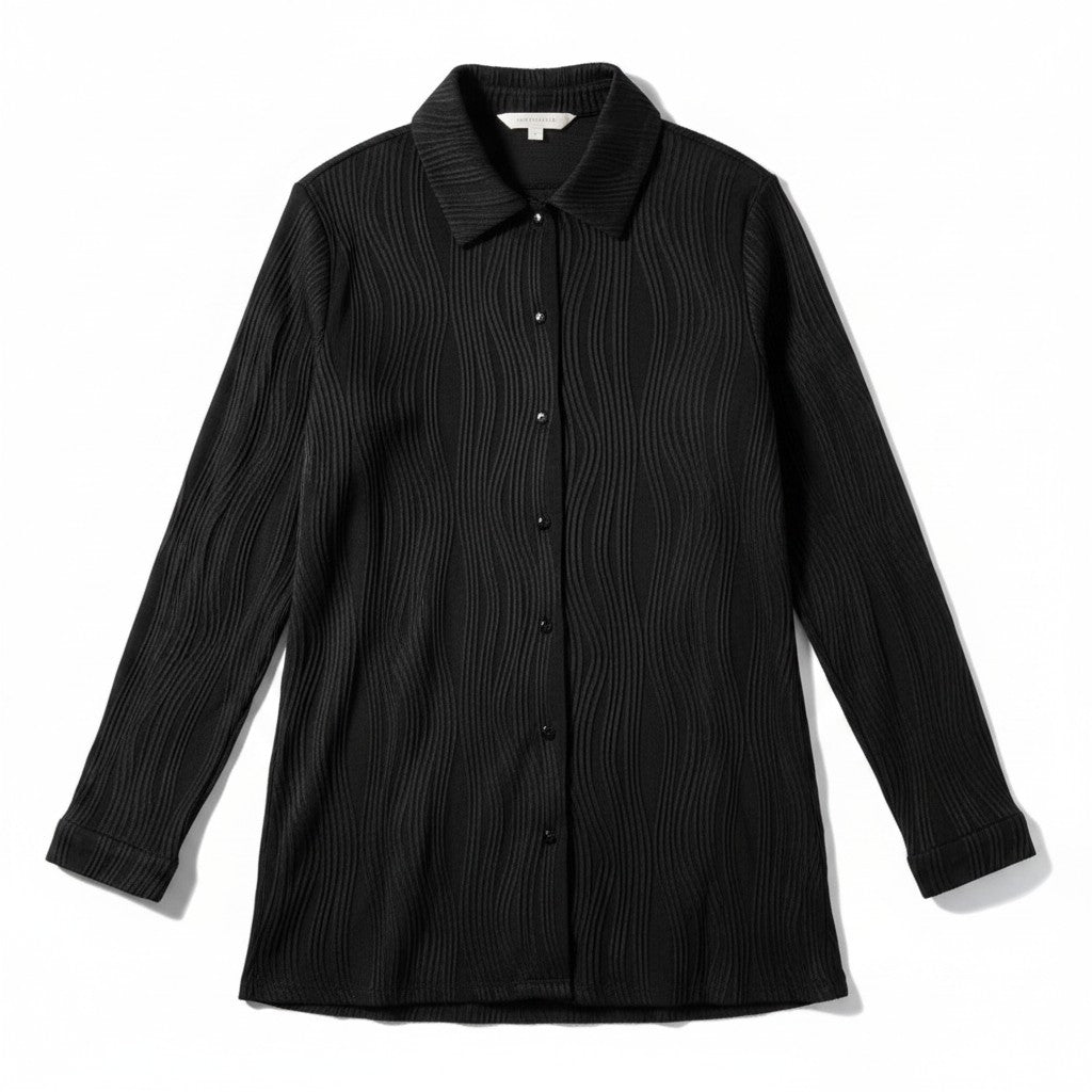 R&B Black Wavy Pattern Long Sleeve Shirt