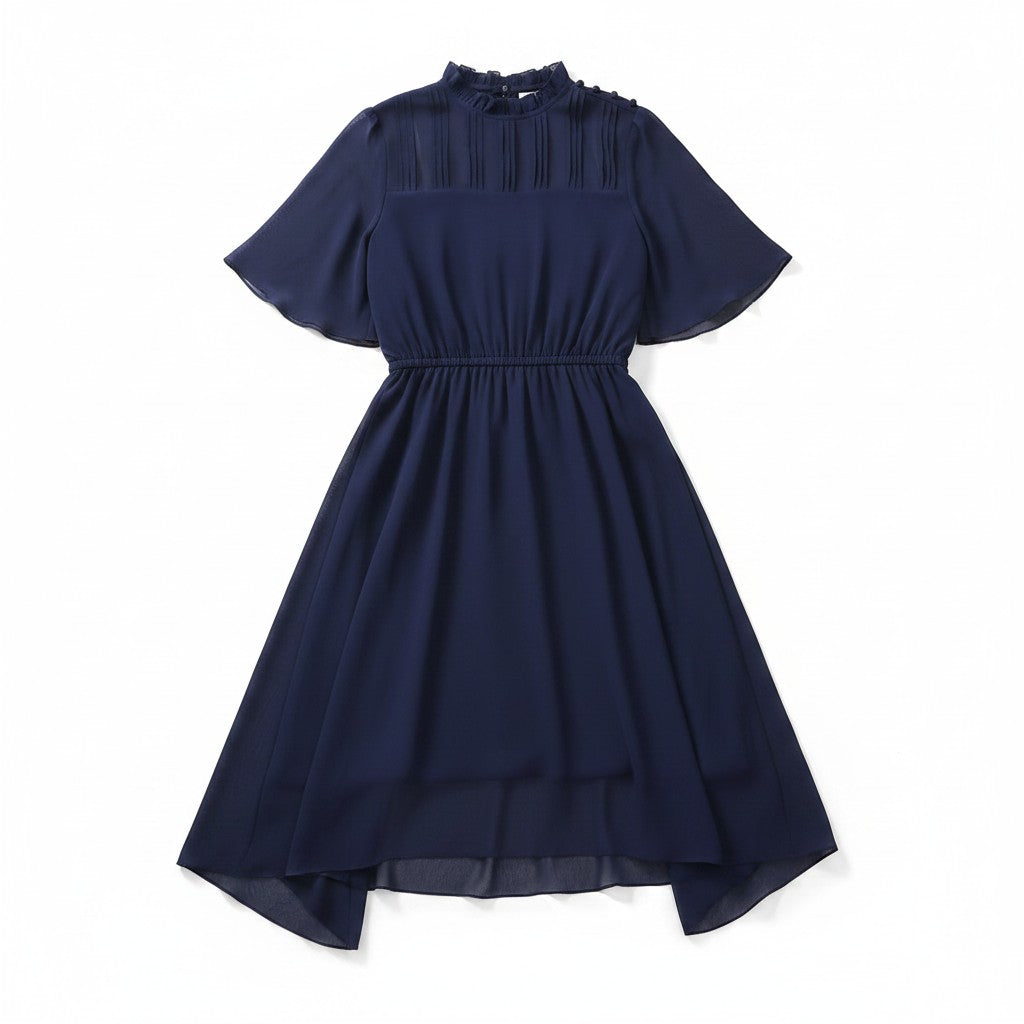 Navy Blue Chiffon Dress