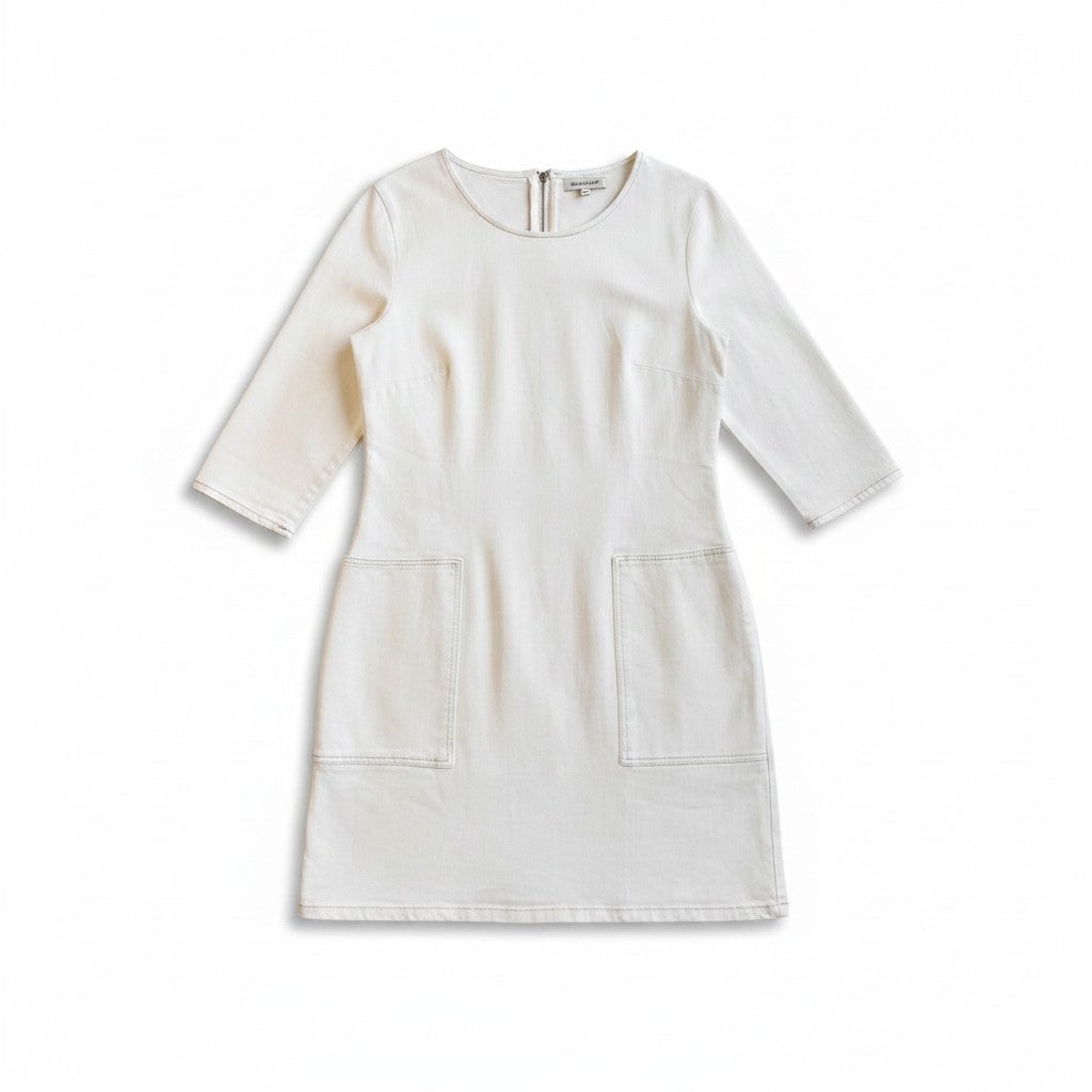 Stradivarious White Denim Pocket Dress