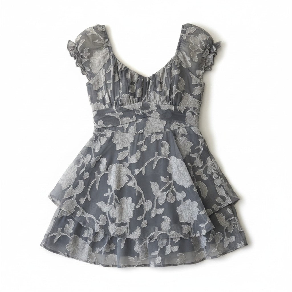 Thirty Thirty Chiffon Grey Blue Floral Dress