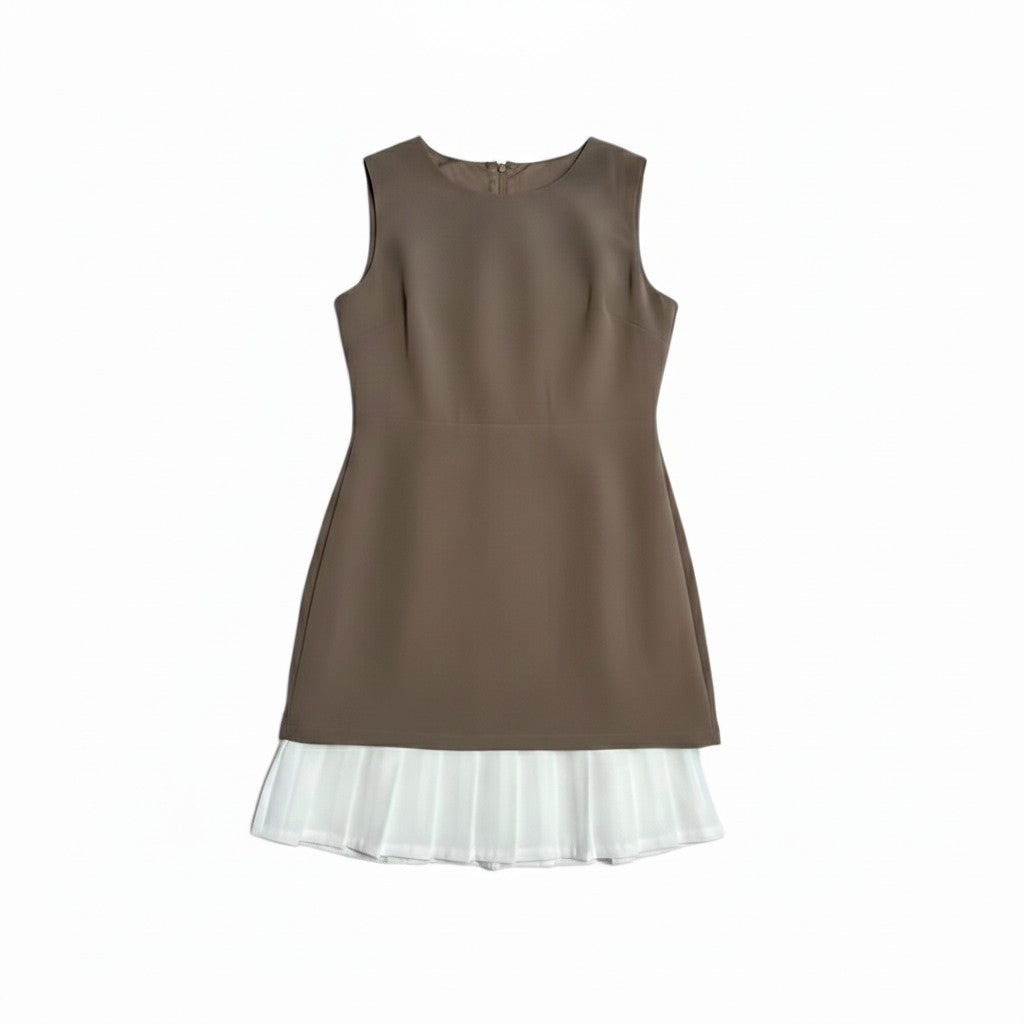 Brown & White Pleated Dress