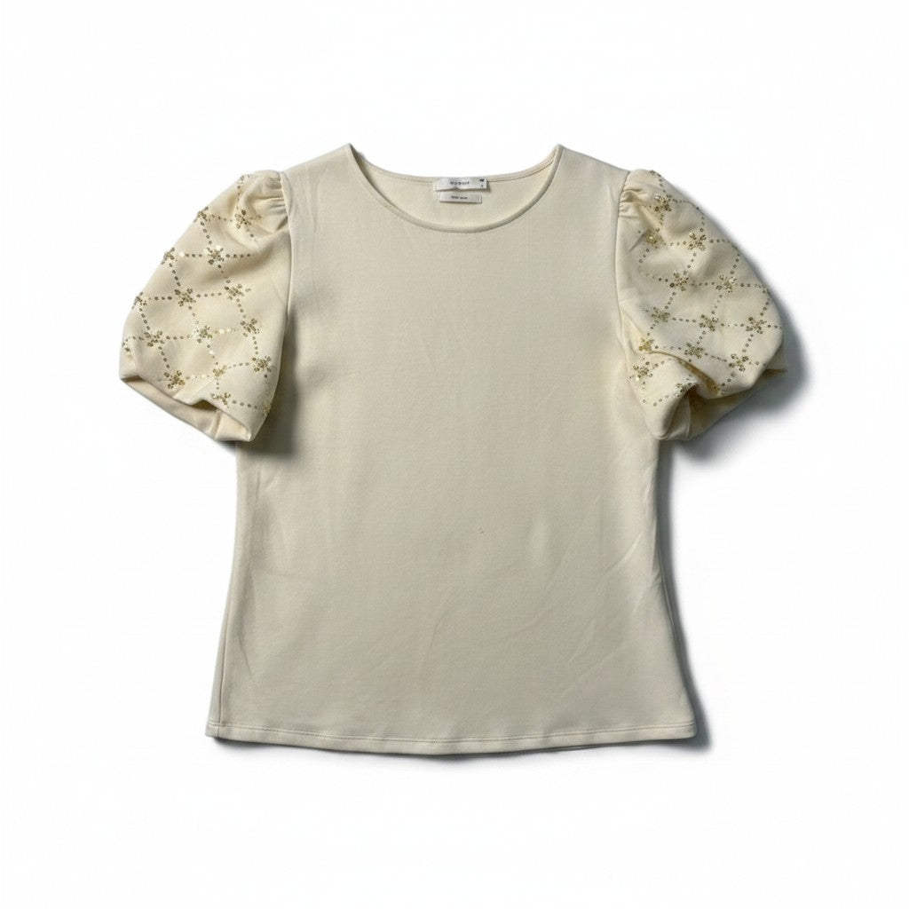 Reserved Beaded Short Sleeve Blouse