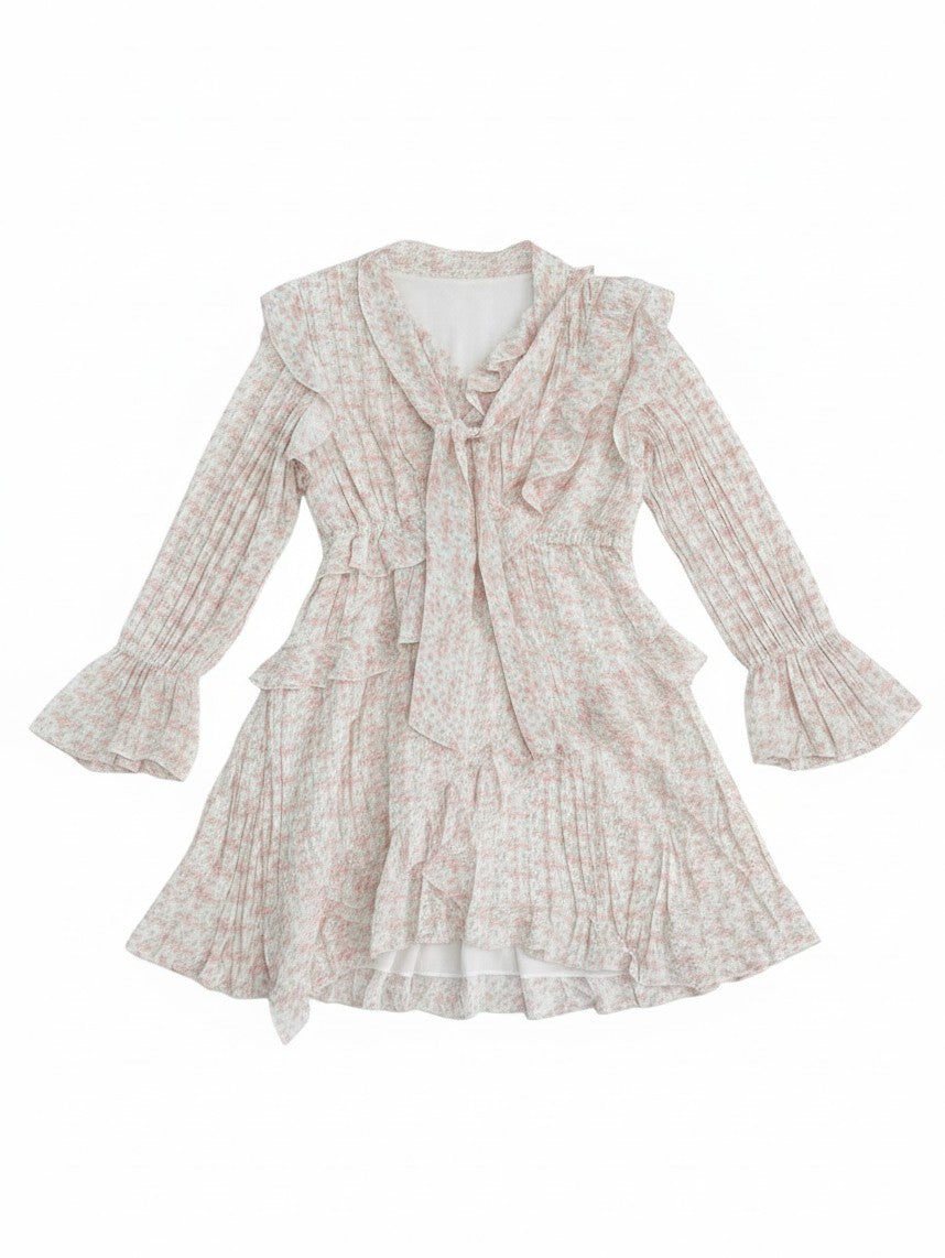 Chiffon Ruffle Long Sleeve Dress