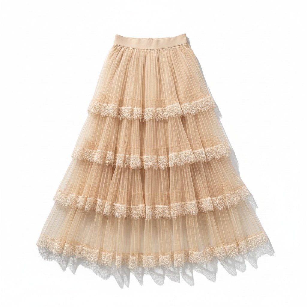 Peach Lace Layered Skirt