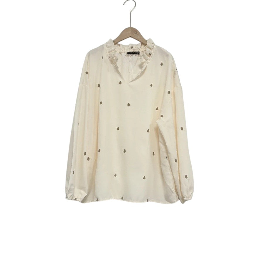 Shein Cream Pine Patterned Blouse