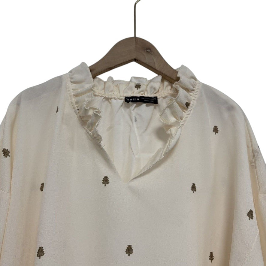 Shein Cream Pine Patterned Blouse