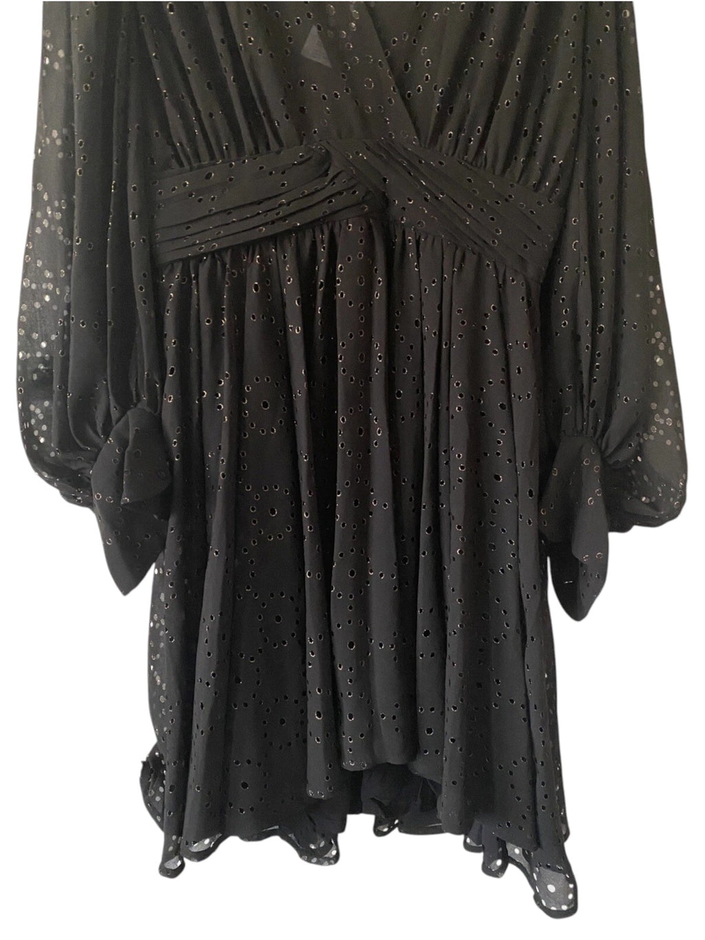 Maje Black Wrap Laser Cut Metallic Georgette Mini Dress