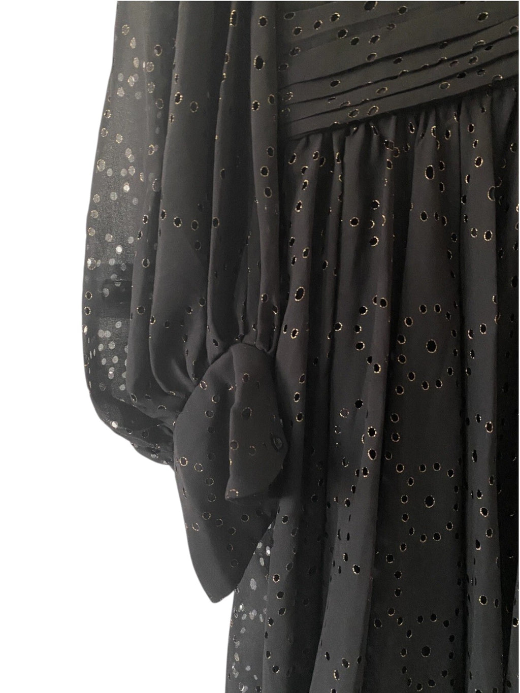 Maje Black Wrap Laser Cut Metallic Georgette Mini Dress