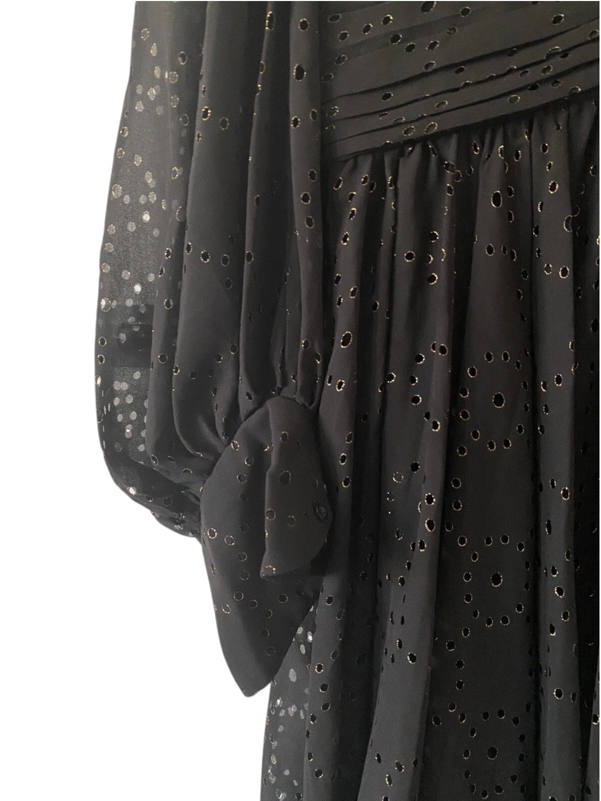 Maje Black Wrap Laser Cut Metallic Georgette Mini Dress