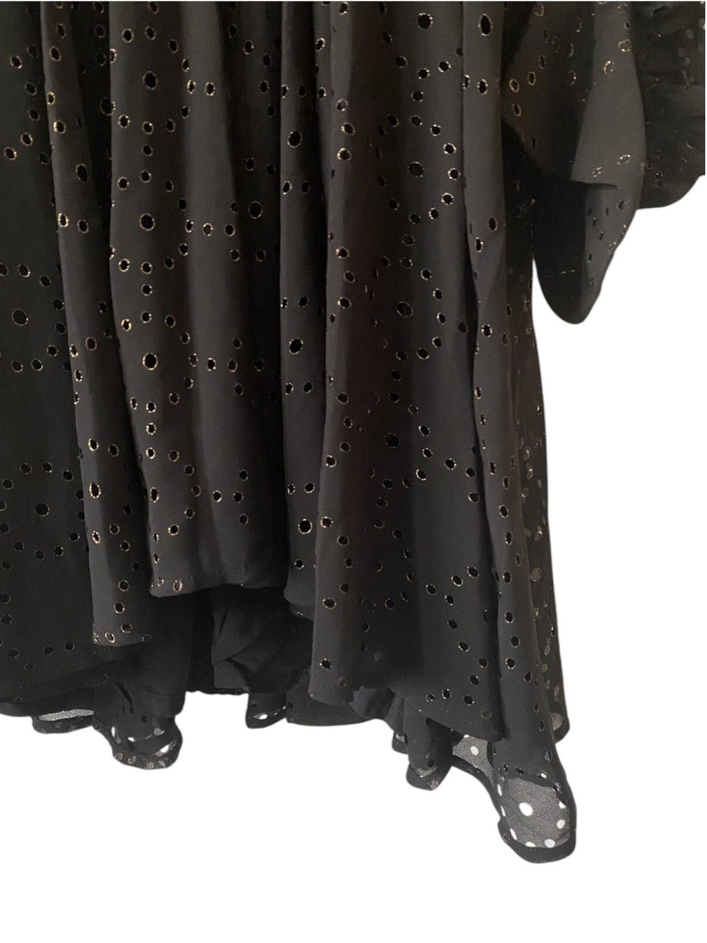 Maje Black Wrap Laser Cut Metallic Georgette Mini Dress
